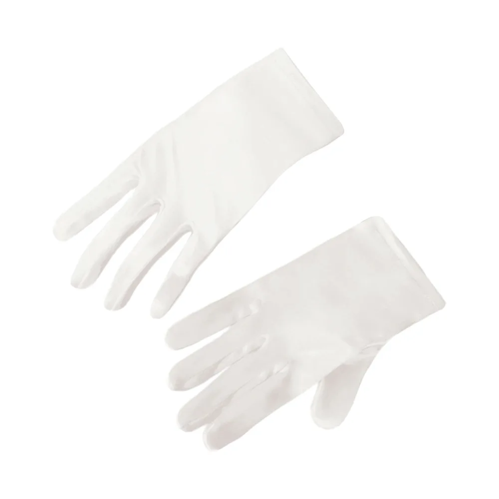 Guantes de boda blancos elegantes, guantes cortos de encaje satinado brillante, guantes elásticos para baile, fiesta de cumpleaños