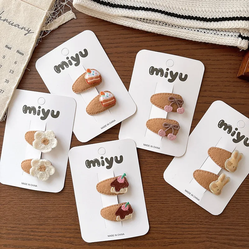 2 unids/set de pinzas para el pelo de bebé de café lechoso, pasadores BB con forma de gota pequeña, pinzas para flequillo con flecos de dibujos animados florales bonitos para niños pequeños - imagen 3