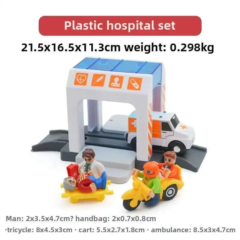 Juguetes de vía de tren de madera, estación de policía de plástico/sala de lavado de coches, escena de ciudad, accesorios de pistas de madera, juguetes ferroviarios para niños - imagen 4