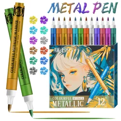 Bolígrafos de pintura acrílica metálica de 12 colores, marcador metálico con punta de pincel suave para pintura rupestre, cerámica, vidrio, lienzo, taza, madera, huevo de Pascua
