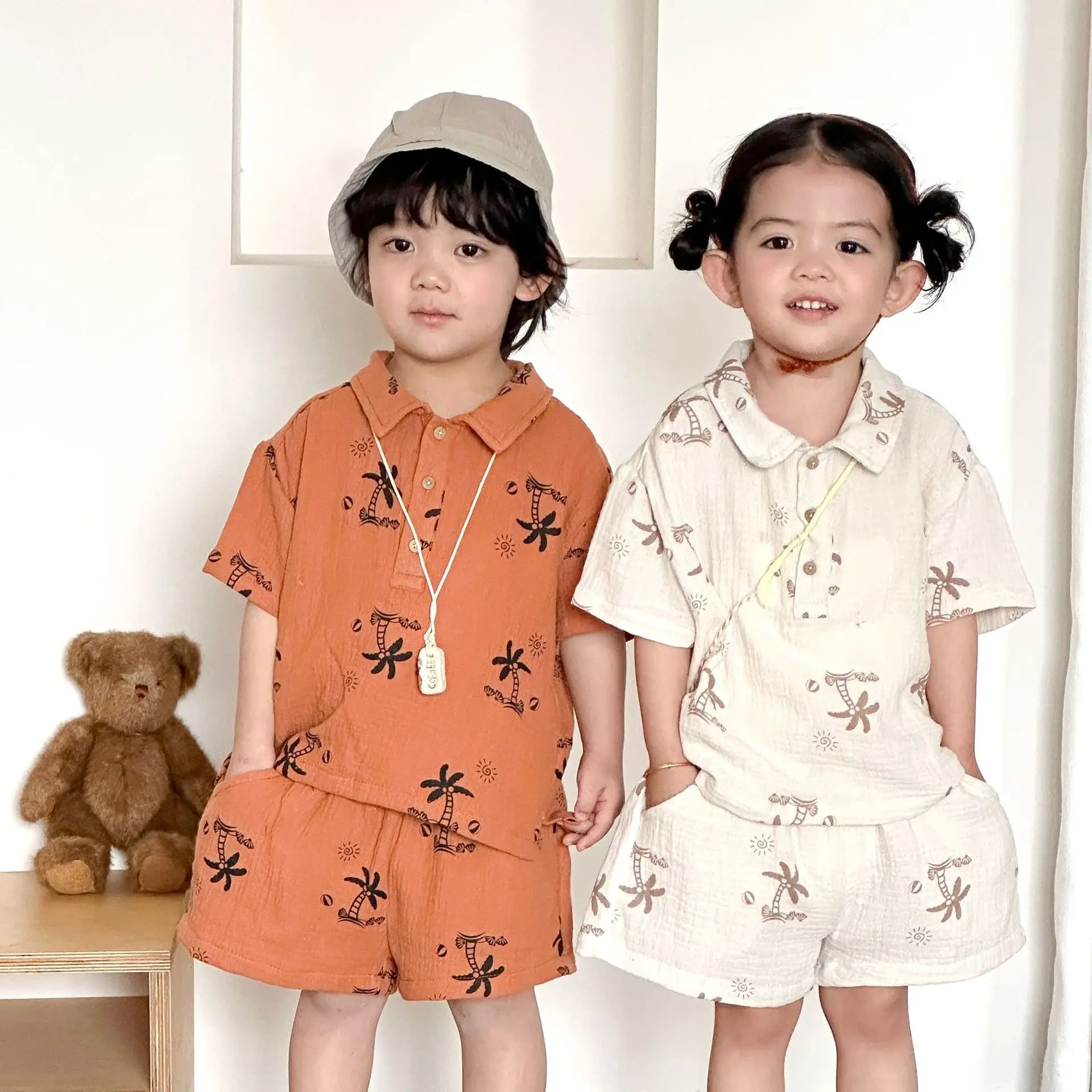 Conjunto verano 2026 niños camiseta con pantalón corto lino y algodón - imagen 3