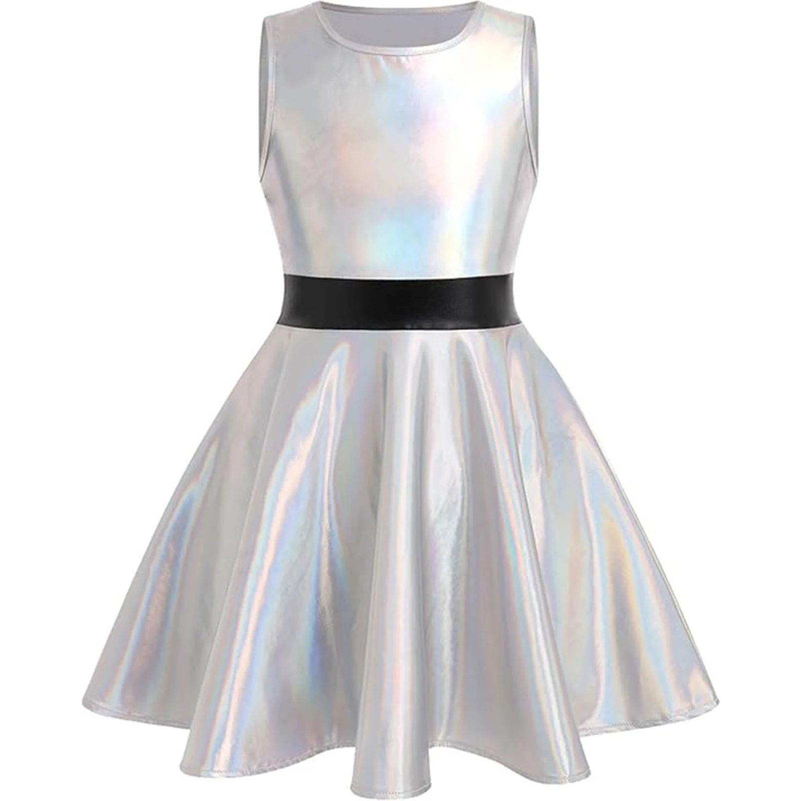 Vestido metálico brillante acampanado sin mangas para niña - imagen 2