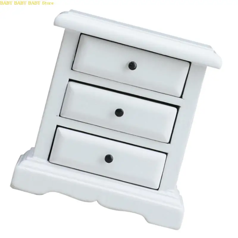 Q81A Elegant Miniature Night Stand 1/12 Sala muñecas Escala noche con cajones funcionales Muebles exhibición - imagen 3