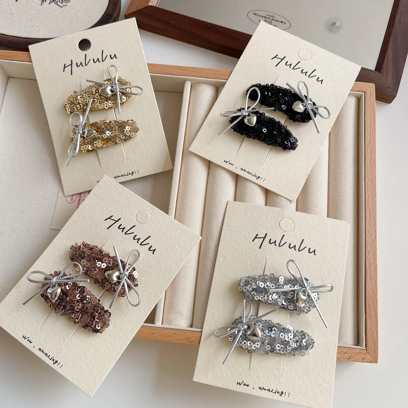 2 uds. Clip para el cabello con forma de gota de agua brillante, lazo con temperamento, Clip de corazón de amor, flequillo para chica dulce y fresca, Clip LATERAL, Accesorios para peinados - imagen 3