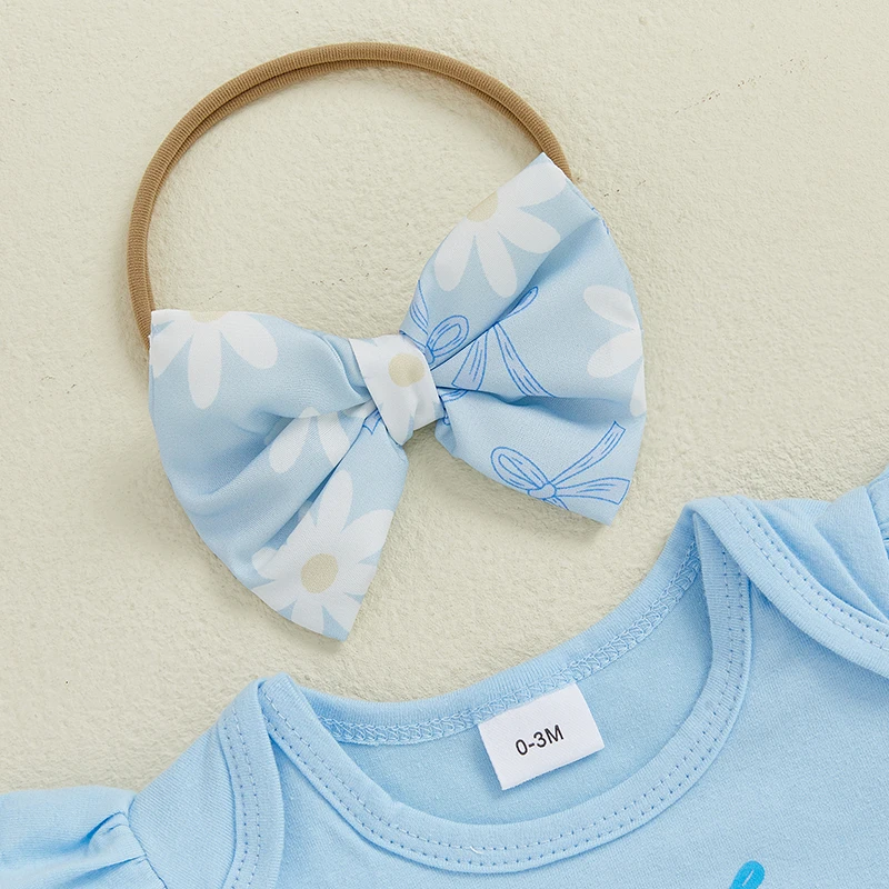 Conjuntos para el día del padre para niña, pelele de manga corta con cuello redondo y estampado de letras, pantalones cortos de cintura elástica, diadema, conjunto de ropa de 3 uds. - imagen 4