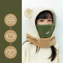 MILANCEL nuevo sombrero de invierno de una pieza para niños 2-8T franjas de diferente Color de dibujos animados máscara a prueba de viento para niñas sombrero cálido con protección para los oídos para niños