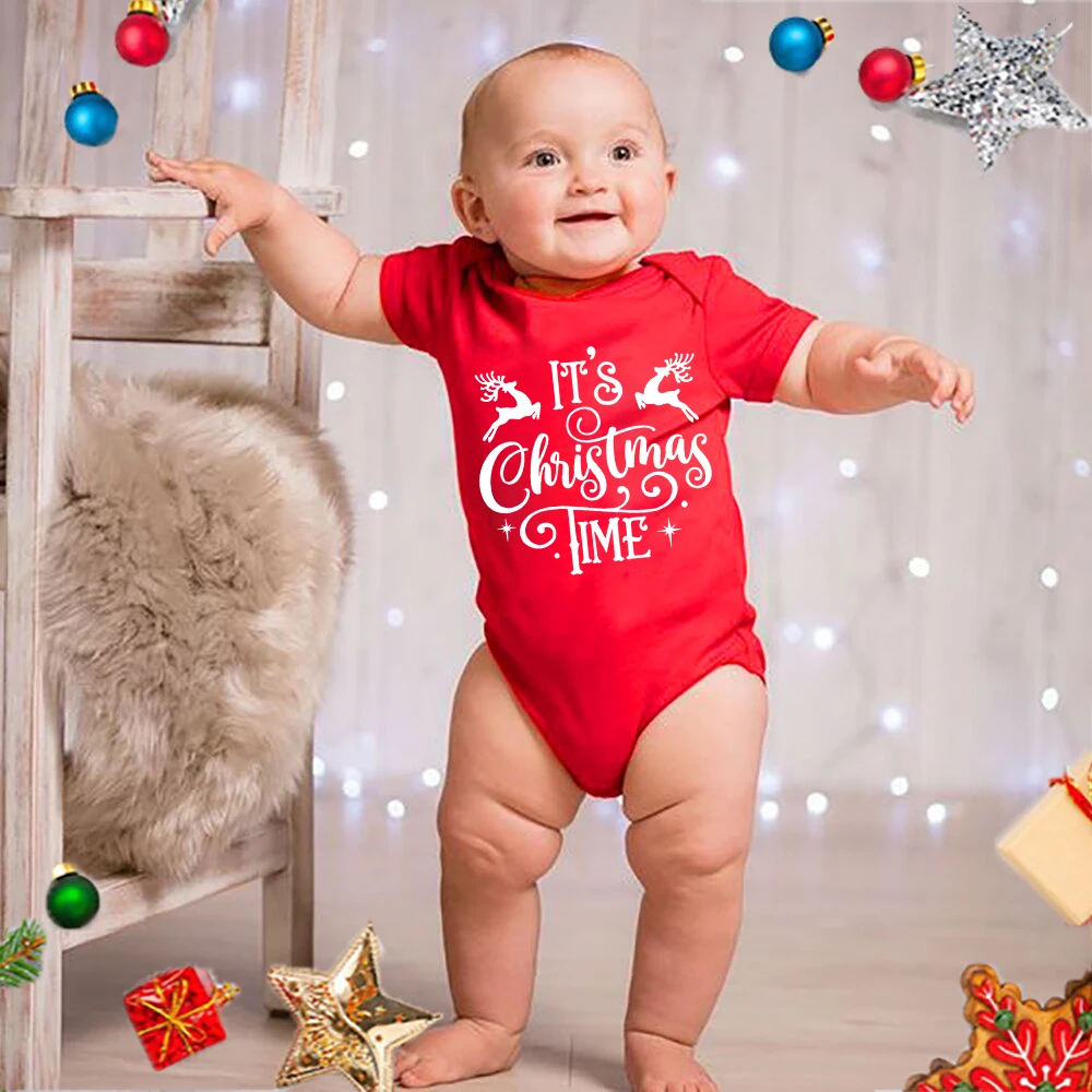 Monos de bebé de Feliz Navidad, pelele de algodón rojo para niños pequeños, los mejores regalos de Navidad, mono de manga corta Unisex para niños y niñas
