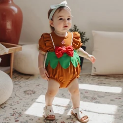 Suefunskry Mameluco de Navidad para bebés y niños, hombre de jengibre, manga corta, cuello redondo, monos con volantes