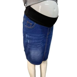 Emotion Moms Falda vaquera de maternidad para mujer, cintura alta, buena elasticidad, banda de cintura plegable, Falda vaquera embarazada, talla grande S a 4XL
