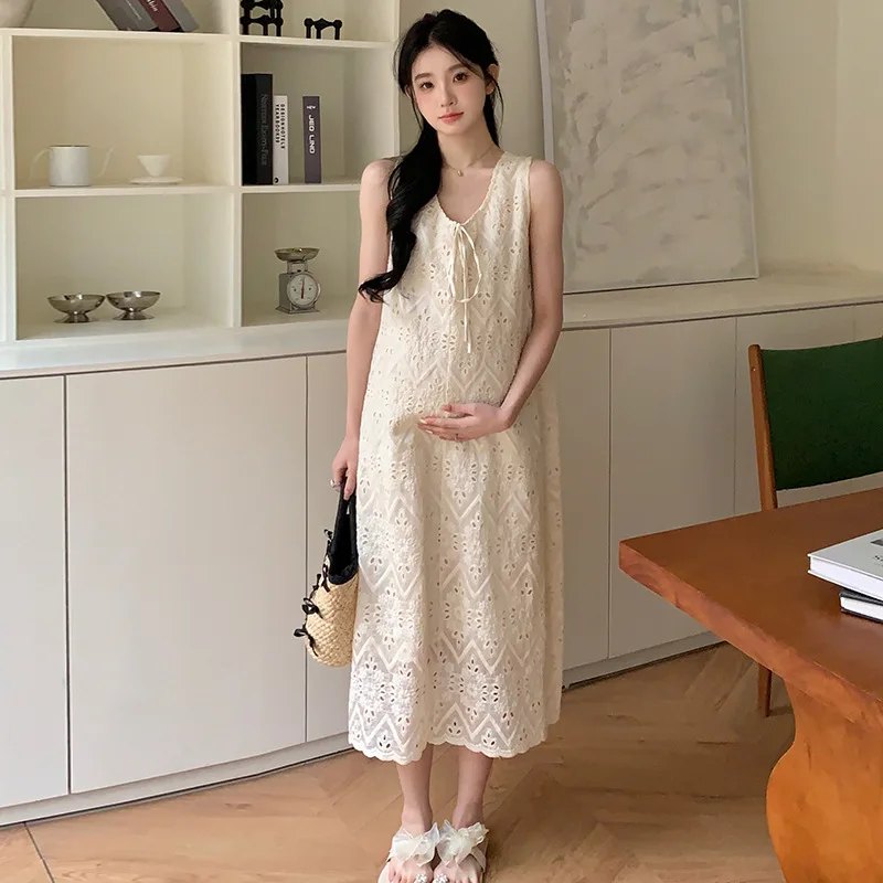 Vestido gasa lunares para maternidad sin mangas cordones verano - imagen 4