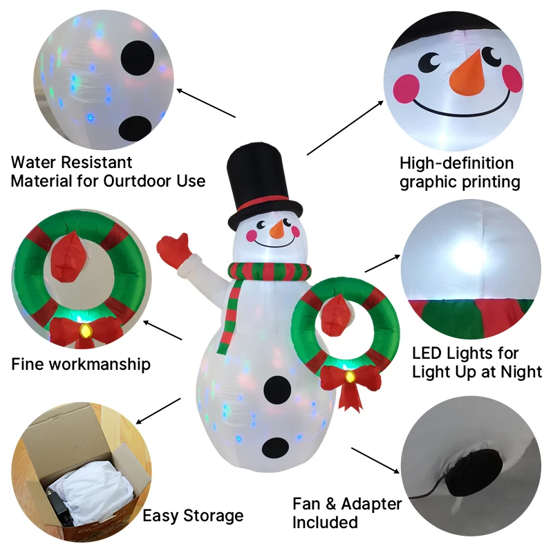 Guirnalda de muñeco de nieve de 7,8 pies, decoraciones navideñas inflables, adornos de Navidad, luces para exteriores, patio de casa, decoración para fiestas, juguetes, Reno - imagen 5