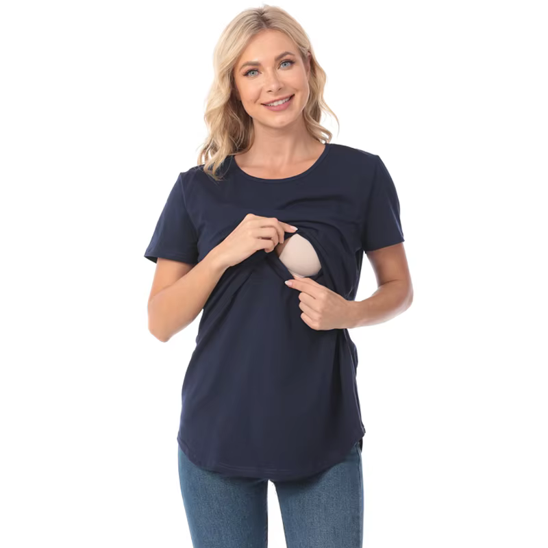 Camiseta de lactancia holgada manga corta para embarazadas - imagen 4