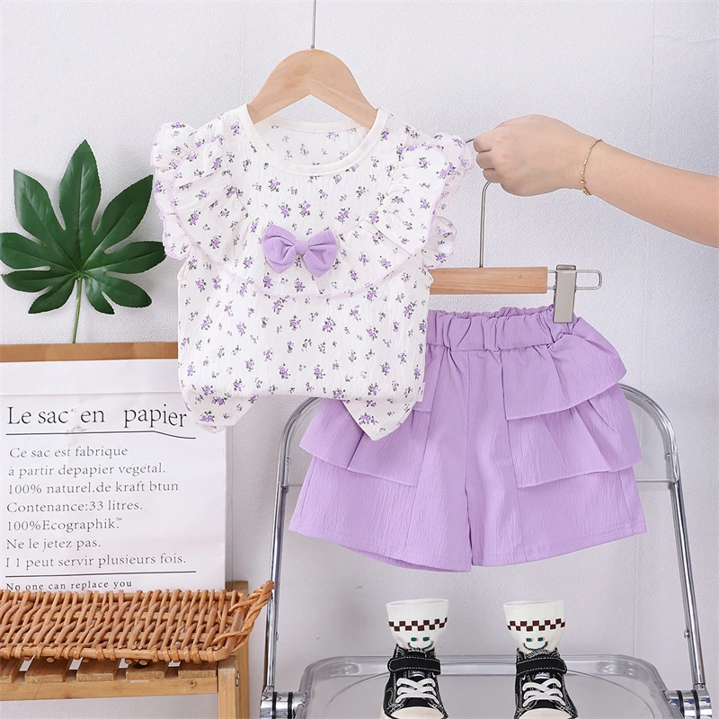 Conjunto de verano para bebé niña: camiseta flores y pantalón corto - imagen 4