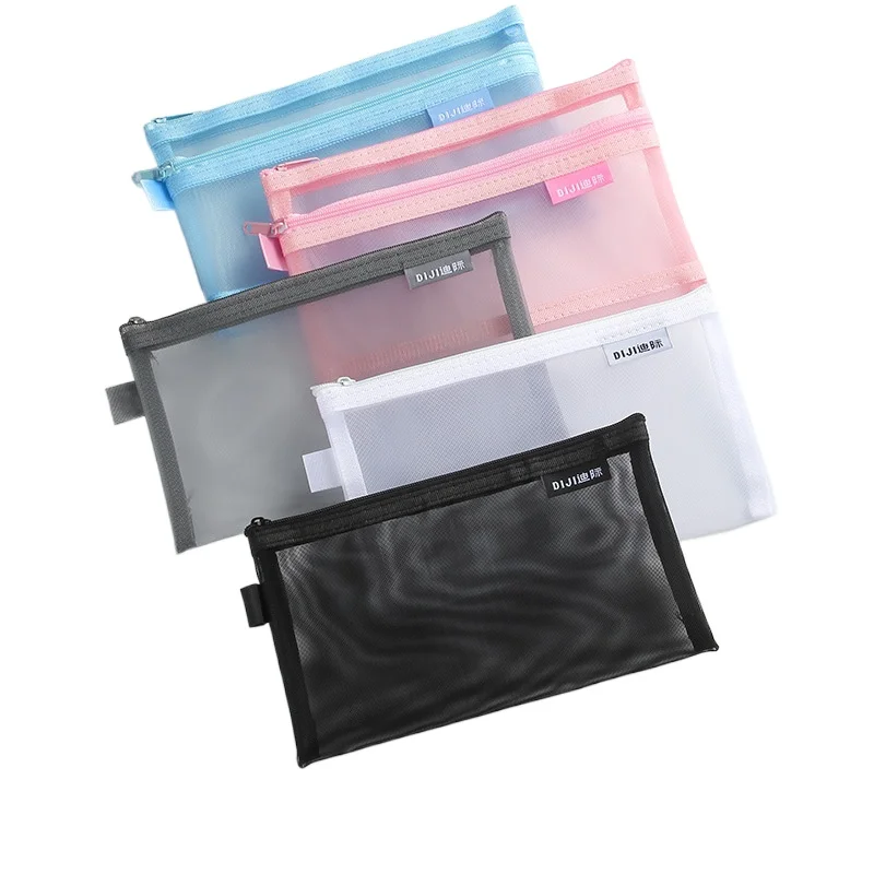 Estuche para lápices con bolsa de malla doble transparente Simple, estuches estudiantes oficina, caja bolígrafos nailon Kalem Kutusu útiles escolares - imagen 2