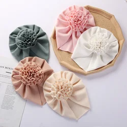 Turbante acanalado con flores para bebé – Gorro algodón nudo