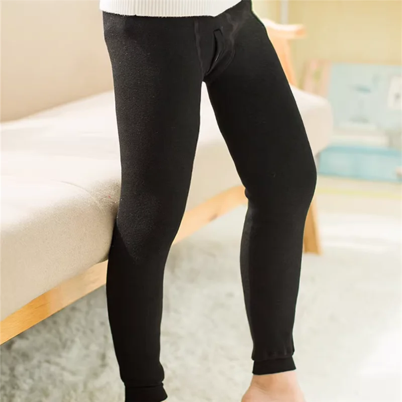 Pantalones térmicos todo en uno sin costuras para niños, mallas de terciopelo grueso de invierno para niños, pantalones de algodón simples de Color sólido para bebés