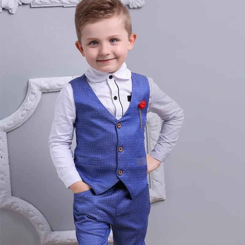 Traje de caballero coreano para niño, camisa, chaleco, pantalones, traje de tres piezas, camisa para niño, pantalones, traje de 100-140cm, ropa para niño