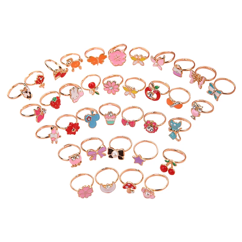 12/36 unids/set anillos ajustables para niños joyería de dibujos animados cristal Animal aleación anillo abierto para dedo para niños niñas regalo de fiesta de cumpleaños - imagen 2