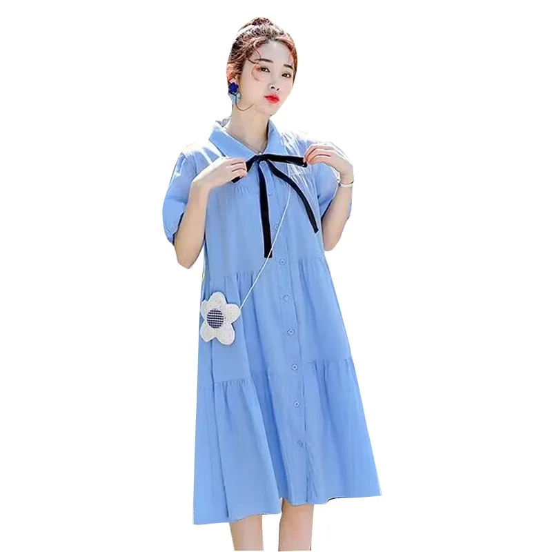 2025 verano moda coreana algodón maternidad vestido largo elegante Casual ropa suelta para mujeres embarazadas dulce embarazo - imagen 5