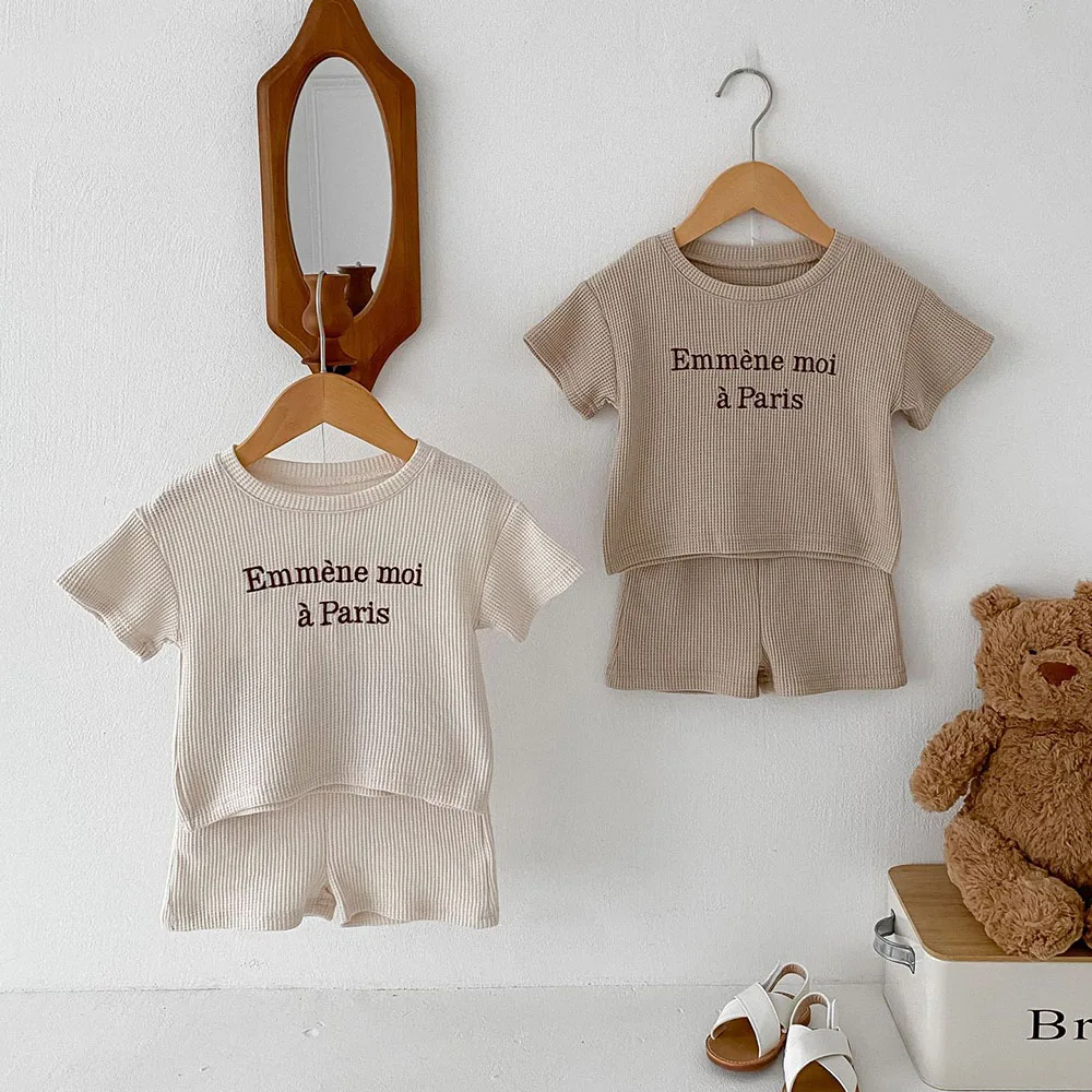 Milangel-Conjunto de ropa de verano para niños, traje de chándal con letras bordadas, camiseta y pantalones cortos, Sudadera con capucha de 2 piezas, 2024 - imagen 2