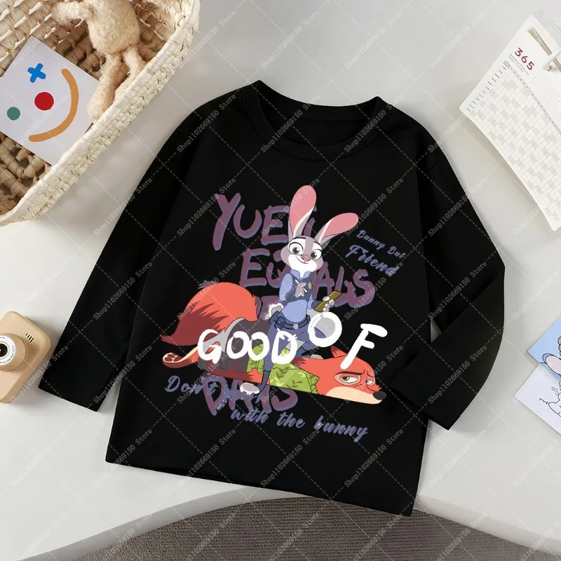 Camiseta de manga larga de Zootopia de Disney para niños, camiseta bonita de dibujos animados para niños, ropa de primavera y otoño, camiseta informal de Anime, regalos de navidad