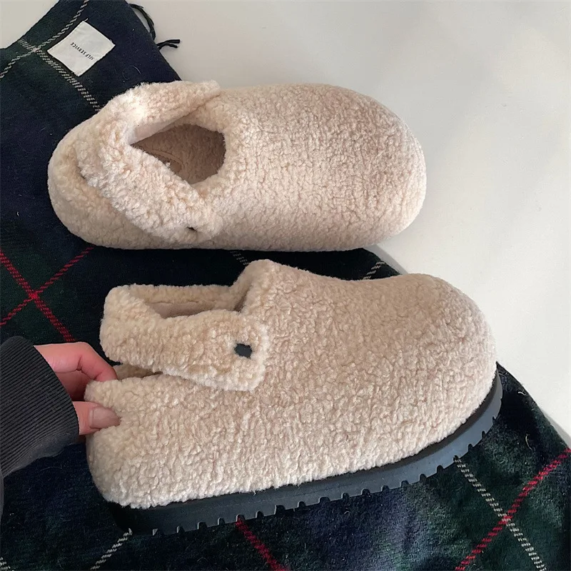 Zapatillas de plataforma en piel sintética con suela felpa suave - imagen 4