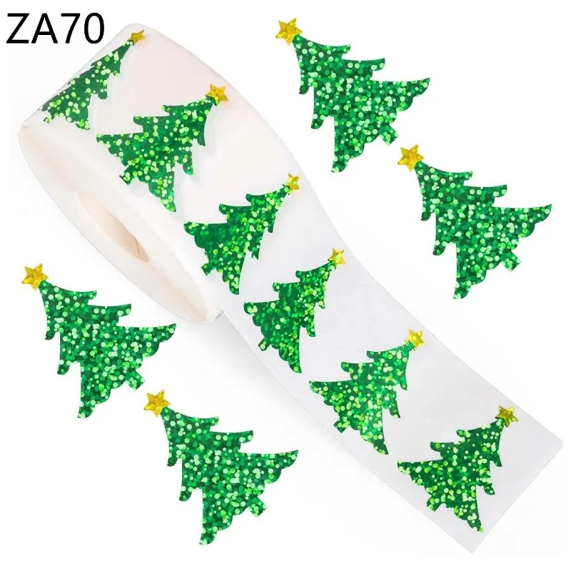 500 pegatinas/rollo de pegatinas láser para árbol de Navidad, impermeables para etiquetas de embalaje, ideales para decorar juguetes infantiles.