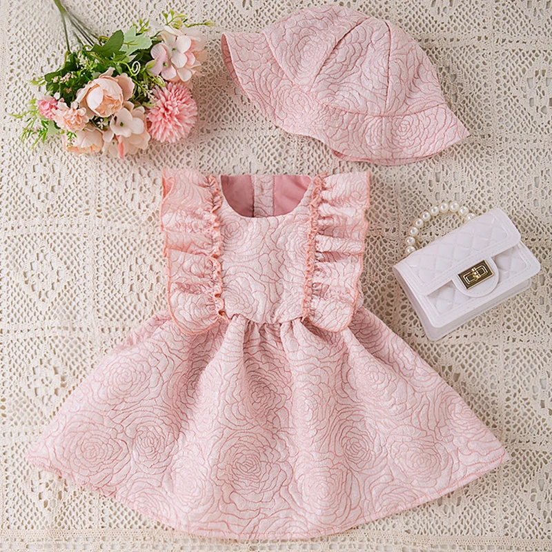 Conjuntos de 2 piezas de ropa de verano para niñas, vestido coreano bonito sin mangas para niños pequeños, vestido de princesa + sombrero, vestidos de cumpleaños, artículos para bebés recién nacidos BC351