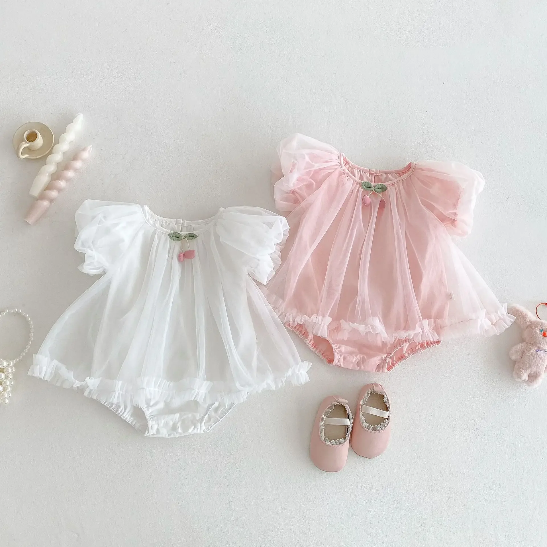MILANCEL, nuevo traje de malla de verano para niñas de 0 a 2T, bonito vestido de princesa con mangas abullonadas para niños, vestido suelto fino de una pieza