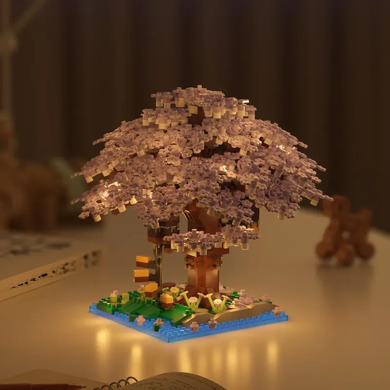 Juego de bloques de construcción de árbol de flores DIY, ladrillos de casa en el árbol con modelo de casa en el árbol ligera, adorno, regalo romántico para novia, regalos de Navidad - imagen 2