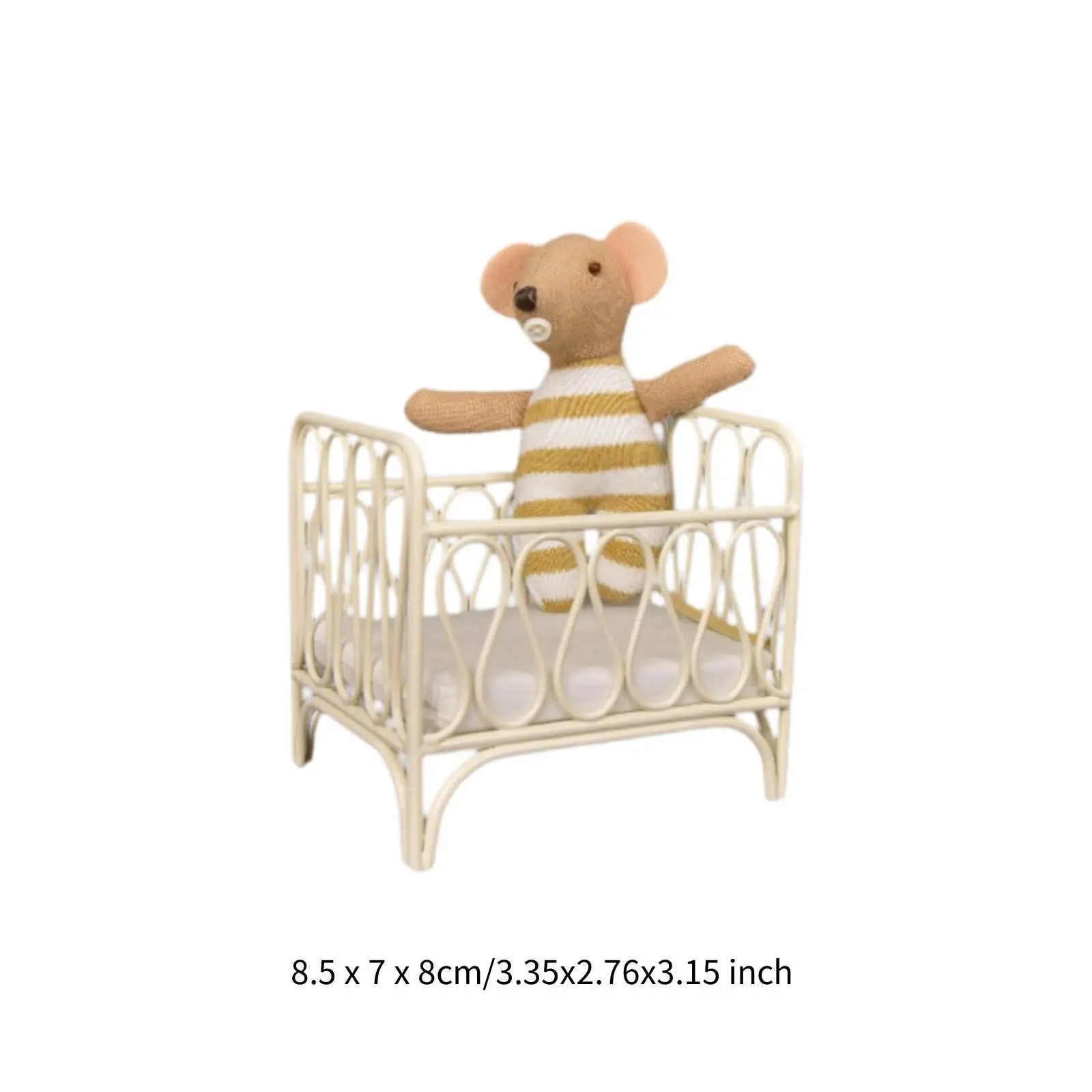1/12 Dollhouse Bedside Crib Miniature Furniture Room Tiny Crib Small Mice Doll for Window Display Role Life Scene Layout