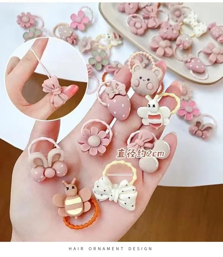 Conjunto de 20 piezas de Mini aros para el cabello para bebé, conjunto de bandas para el cabello con flores y oso para bebé, lazo para el cabello pequeño y dulce de alta elasticidad, 2cm de diámetro - imagen 4