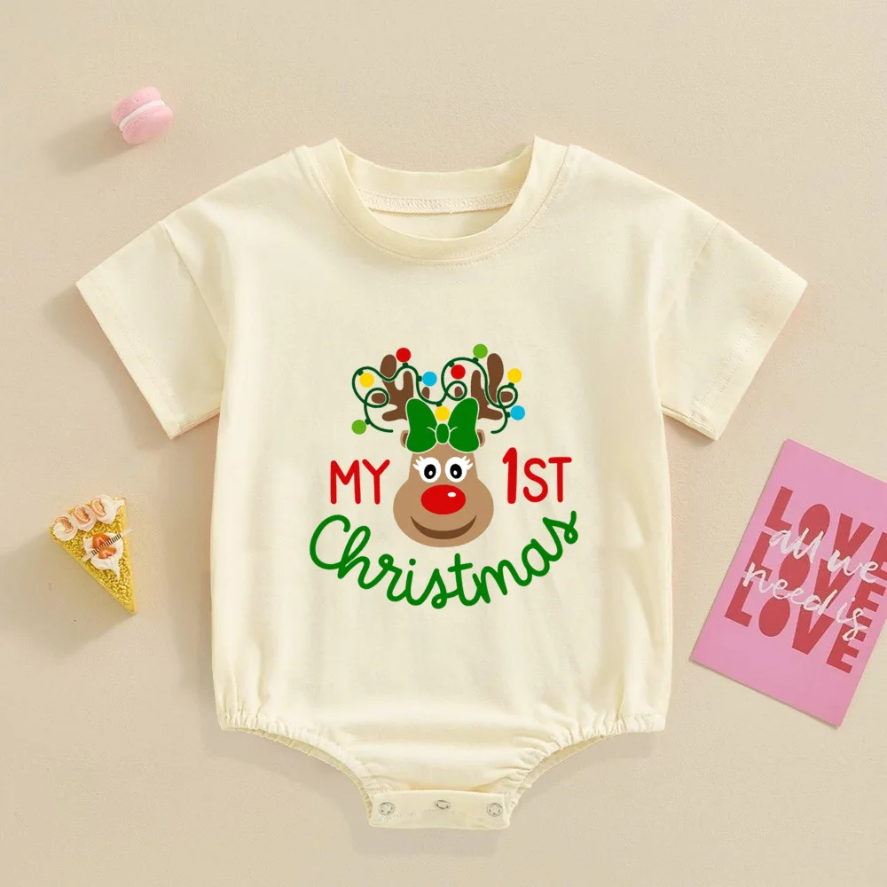 My 1st Christmas printed baby Bubble romper, Body de manga corta para recién nacido, traje de bautismo grande para niño pequeño, ropa de fiesta de navidad - imagen 4