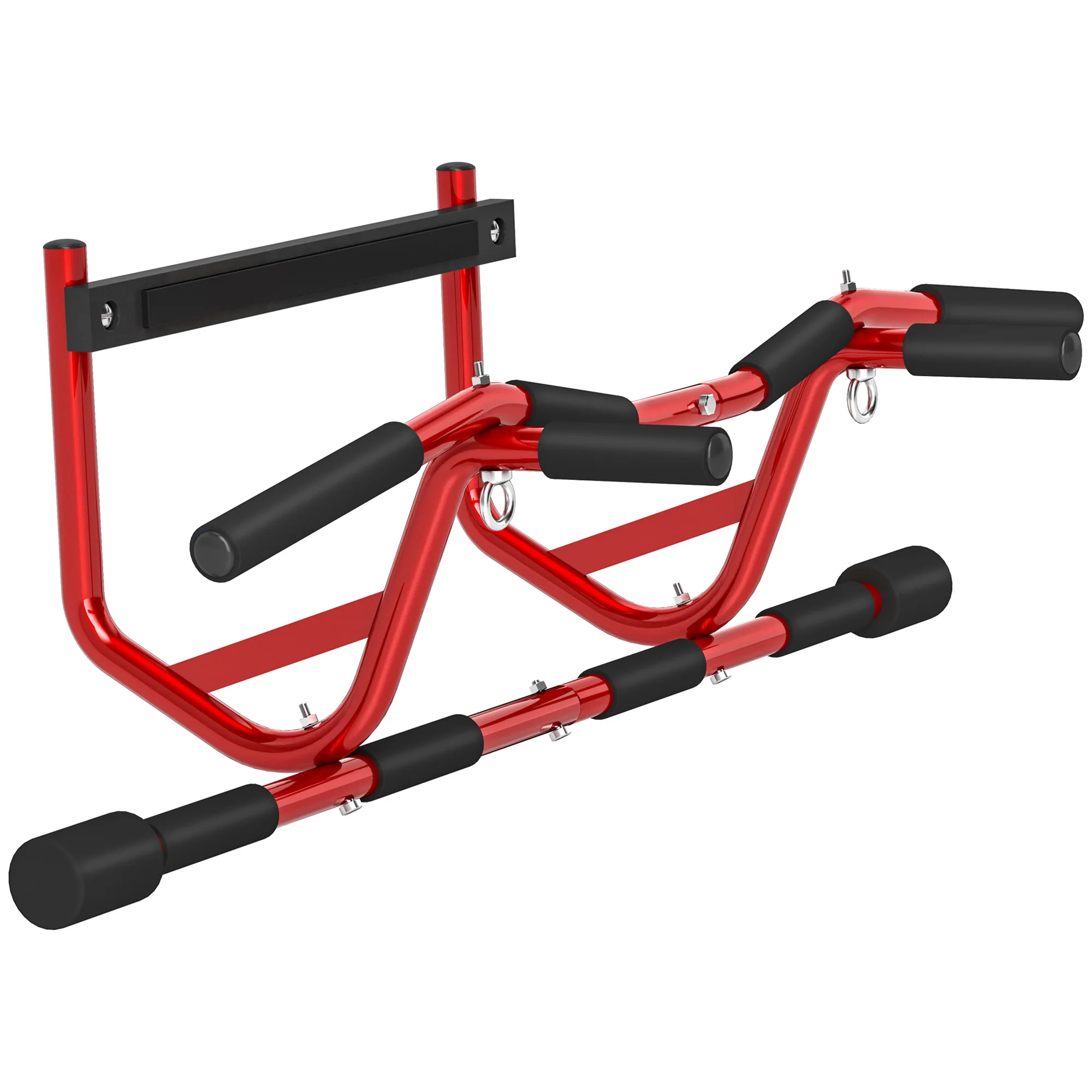 SPORTNOW Barra de Dominadas Multifuncional Barra de Dominadas de Pared Carga 150 kg para Ejercicio y Entrenamiento en Casa Gimnasio Rojo y Negro