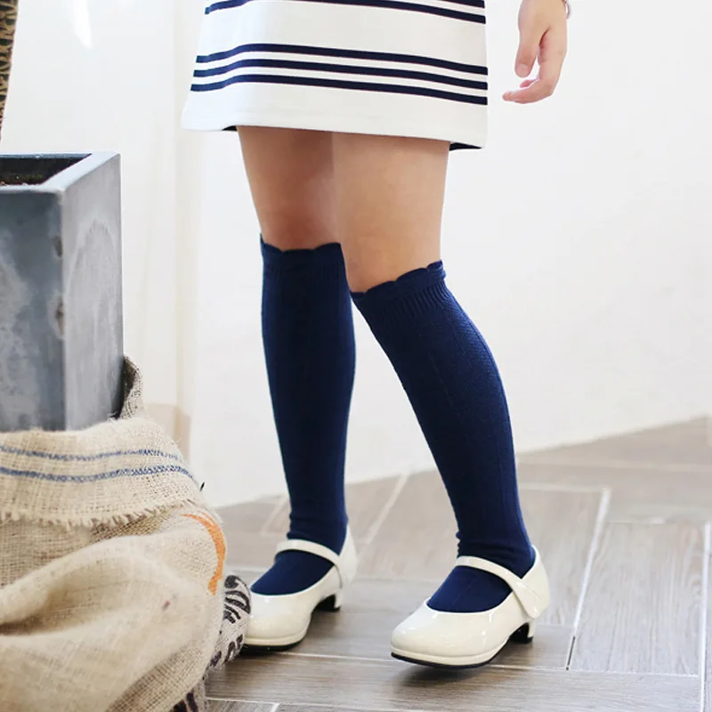 Calcetines largos hasta la rodilla de algodón con volantes de doble aguja para niñas, medias de princesa para niños pequeños de 1 a 10 años, Color caramelo, otoño - imagen 4