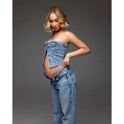 Vestido denim para sesión de fotos de embarazo y Baby Shower