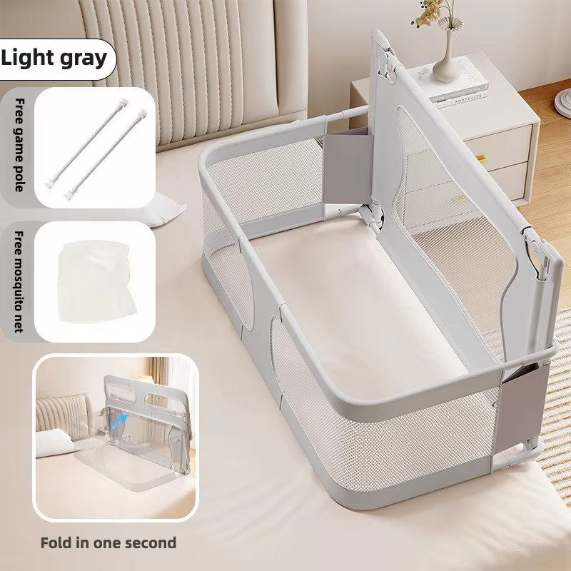 Cuna plegable portátil para bebé con rieles y malla transpirable