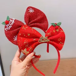 Nueva diadema navideña para niños, diseño de lazo rojo grande, lindo estilo de fiesta para trajes navideños, un lindo accesorio para el cabello imprescindible.