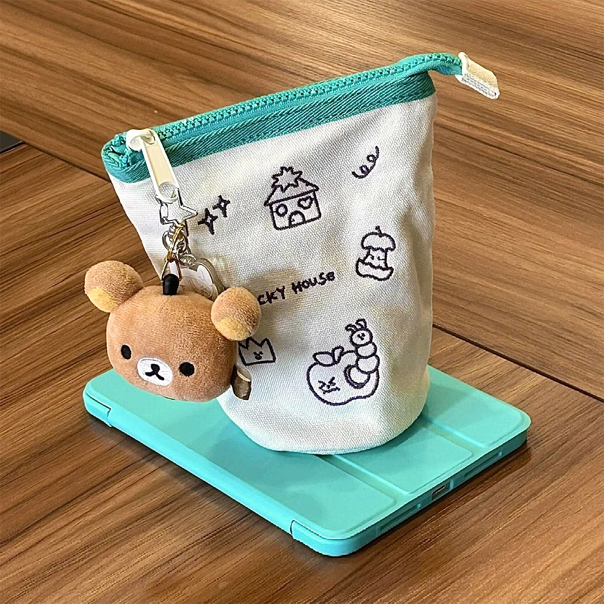 Bolsa de lápices color crema de gran capacidad, portalápices Kawaii para estudiantes, papelería de oficina, estuche de lápices coreano para volver a la escuela, novedad de 2025 - imagen 2