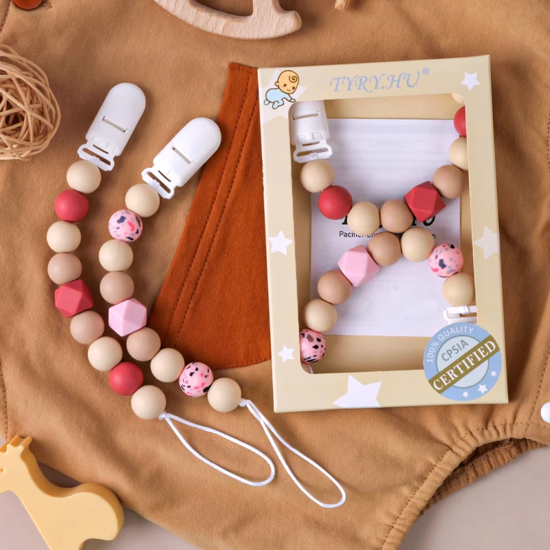2 unids/set de Clips para chupete de bebé, cuentas de silicona sin BPA, cadena anticaída, juguetes para la dentición para niños y niñas, accesorio de regalo