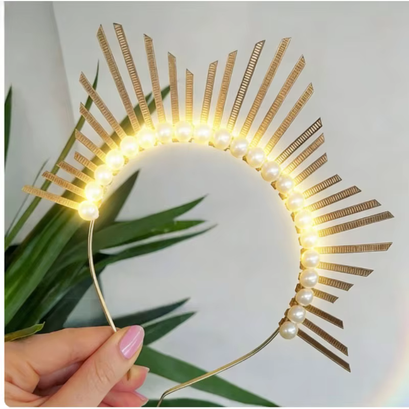Diadema luminosa con halo de la Virgen María y perlas para Halloween - imagen 4