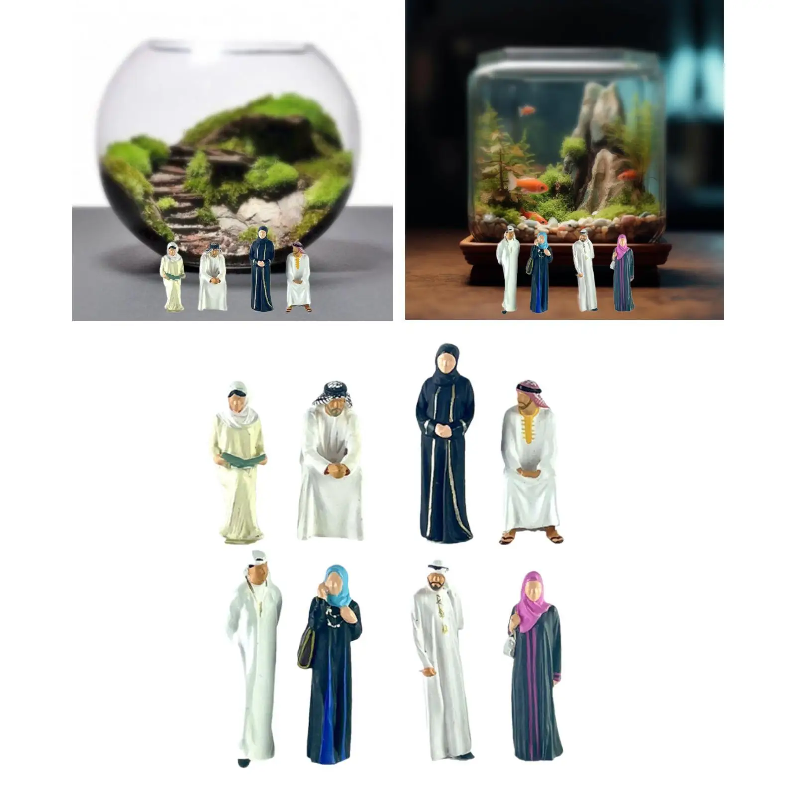4Pcs 1:64 Hand Painted People Figures Resin for Fariy Garden Miniature Scene