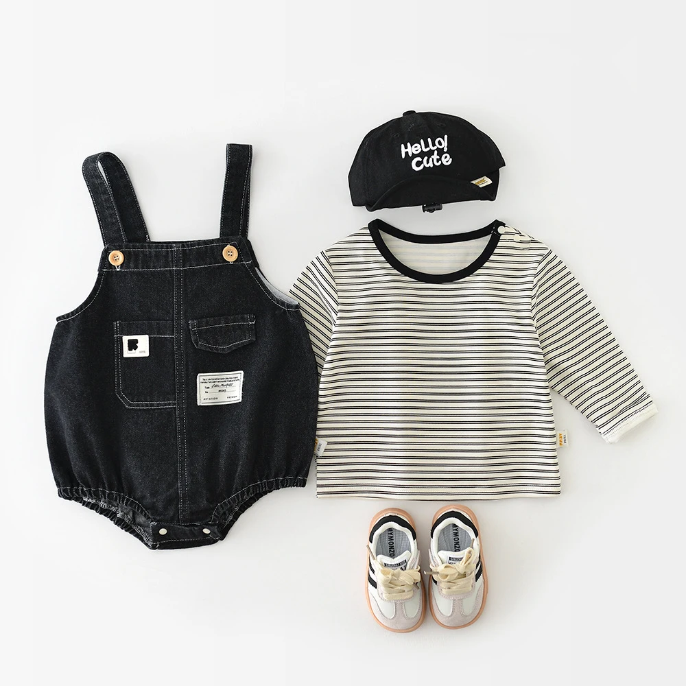 Moda coreana Denim negro 0-3 años bebé niños parche general niñas pequeñas mono fino de una pieza con tirantes - imagen 5