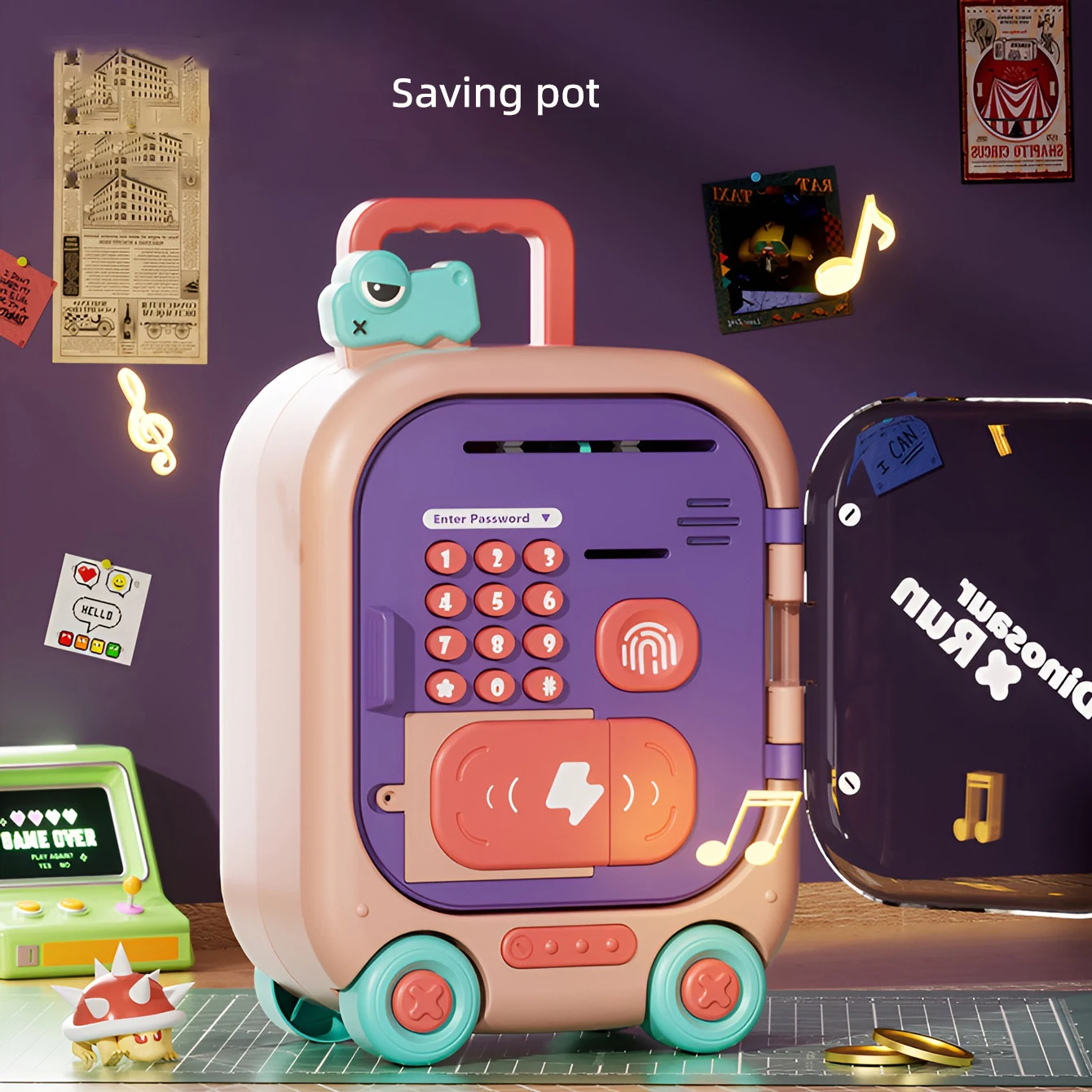 Hucha eléctrica con contraseña de huella dactilar de dibujos animados, caja de efectivo automática, máquina Atm para ahorrar dinero, juguete seguro para juego de imitación, Gif de Navidad - imagen 3