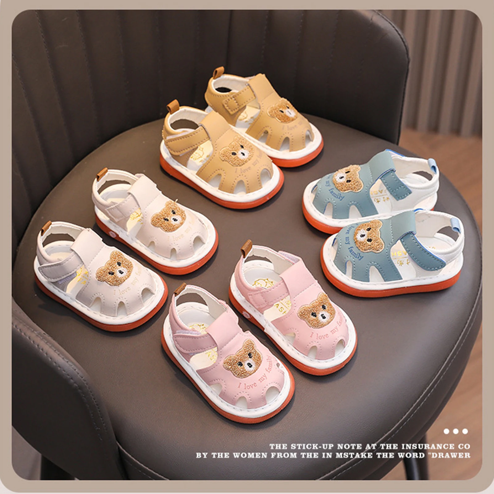 VISgogo Sandalias de verano para niña y niño, zapatos antideslizantes con suela suave y bordado de oso para fiesta escolar al aire libre - imagen 3