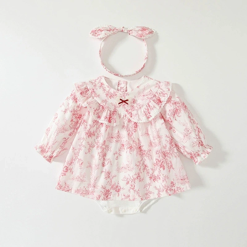 Ropa de primavera y otoño para niñas recién nacidas, monos de manga larga de algodón con cuello de muñeca de flores bonitas de estilo chino, ropa de Boutique para bebés BC508 - imagen 5