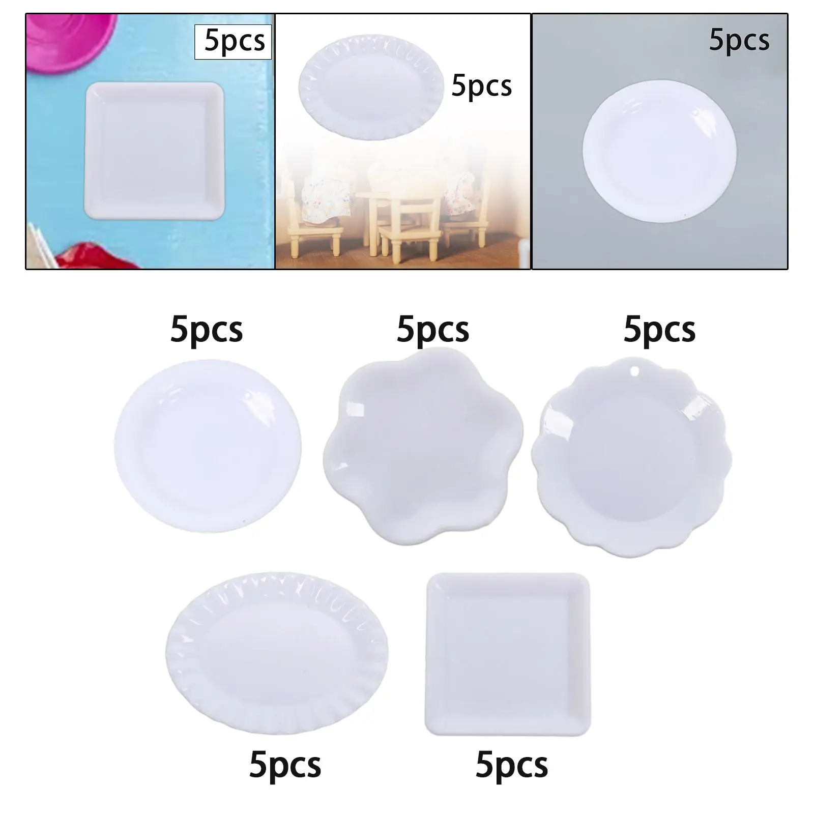 5Pcs 1:12 Dollhouse Miniature Dish Tray Mini Plate Dishes Life Scene Dollhouse Decoration Dessert Dish Tableware Toy
