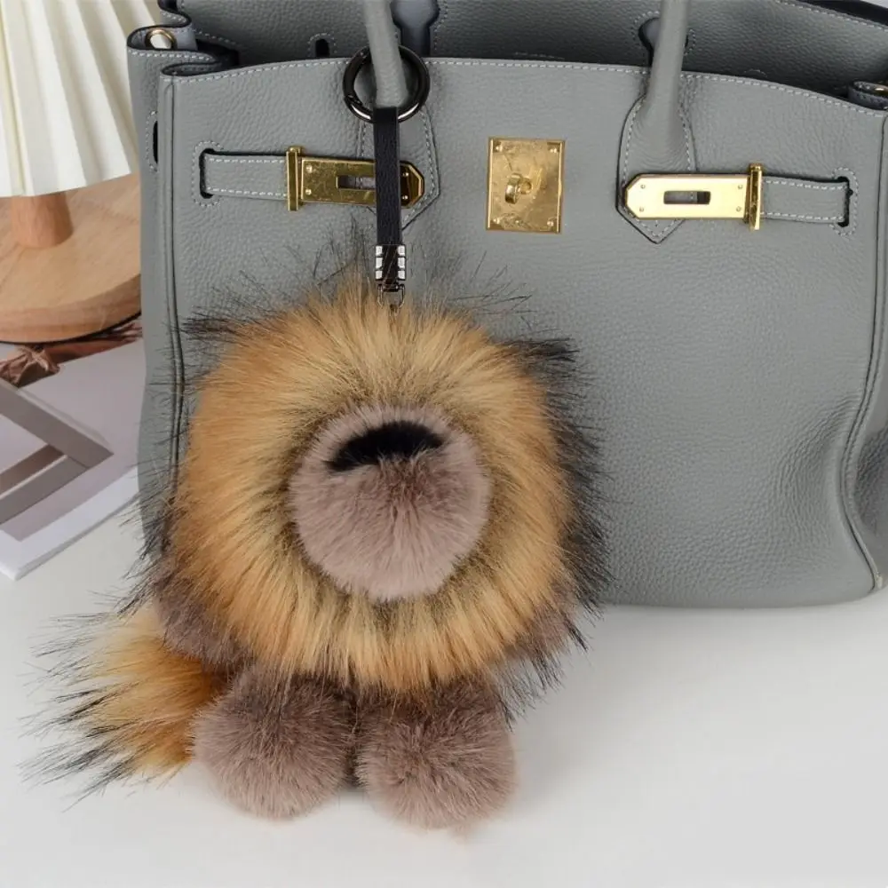 Llavero peluche león con crin larga cola y suave imitación piel conejo - imagen 5