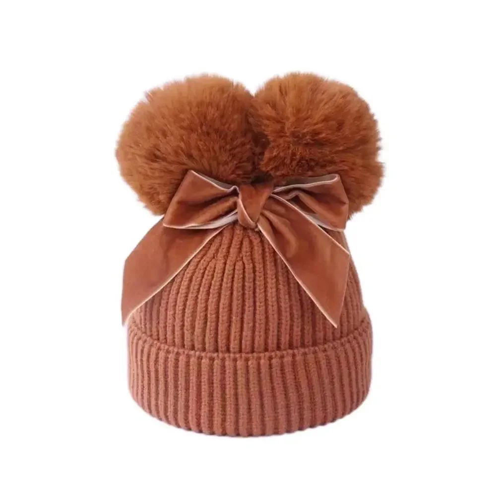 Gorro de lana tejido para niños con pompón, forro de algodón, gorros de invierno, gorro grueso y cálido para niños y niñas - imagen 2