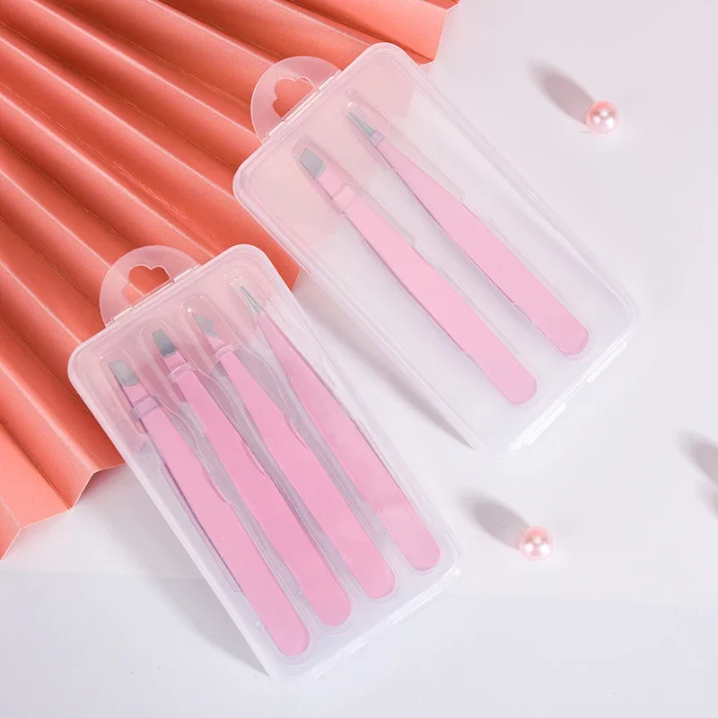 Pinzas para pelos finos, belleza del cabello, rosa, 2/4 Uds., extractor de cejas de alta calidad, pinzas para cejas inclinadas de acero inoxidable, herramientas de maquillaje para quitar - imagen 4
